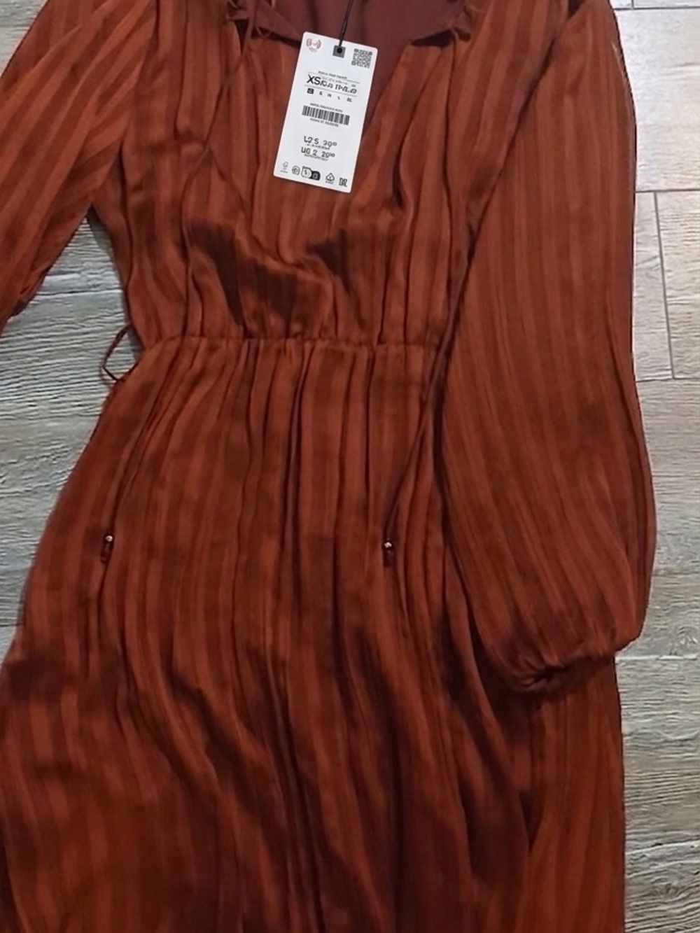 Zara Rust-Brown Striped Maxi Dress with Tie Neck - Picture 9 of 9